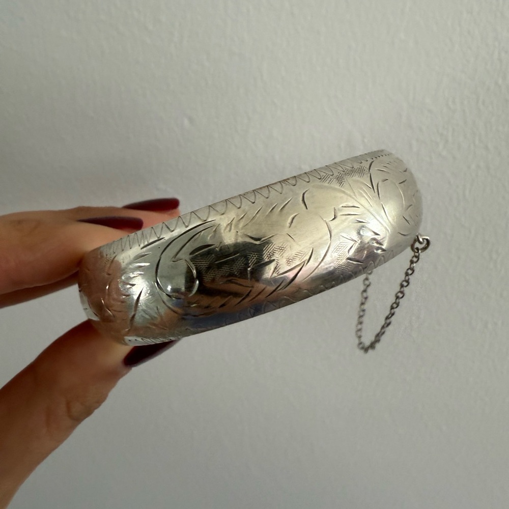 925 Silver Engraved Bangle Bracelet